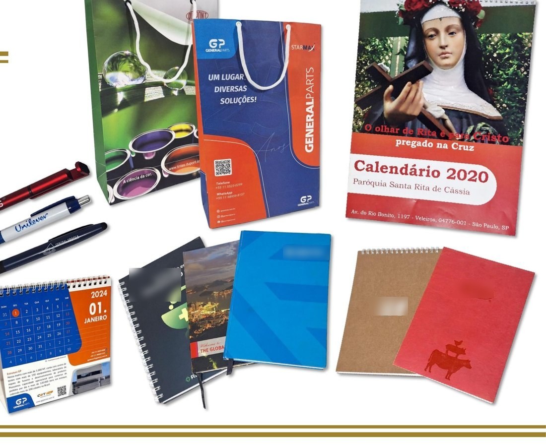 Cadernos, blocos e brindes produzidos pela Central Gráfica