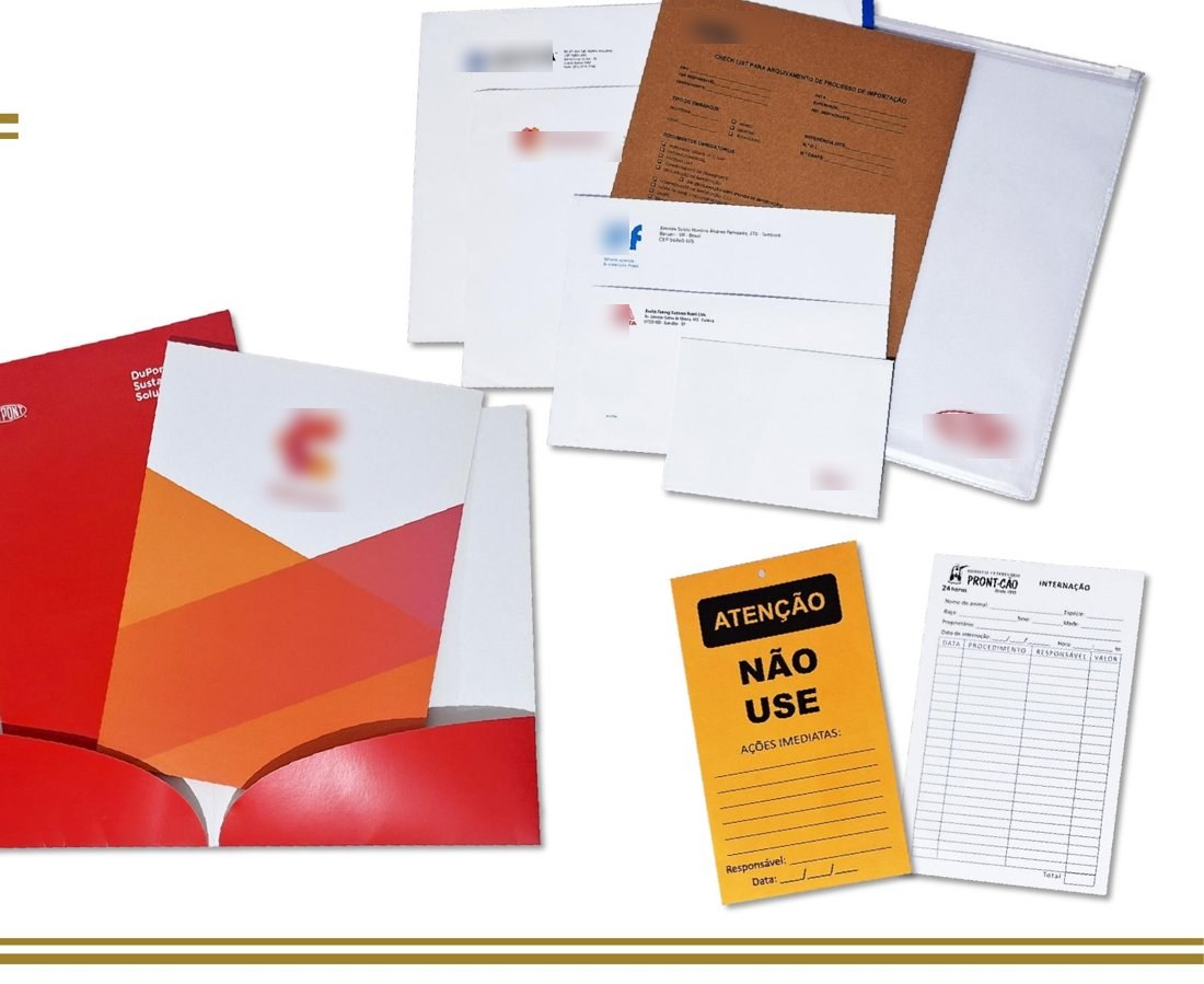 Envelopes, pastas e papel timbrado produzidos pela Central Gráfica